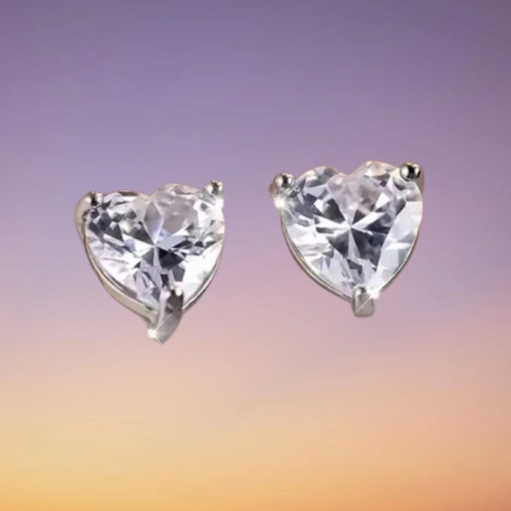 Heart-Shaped Silver Stud Earrings New